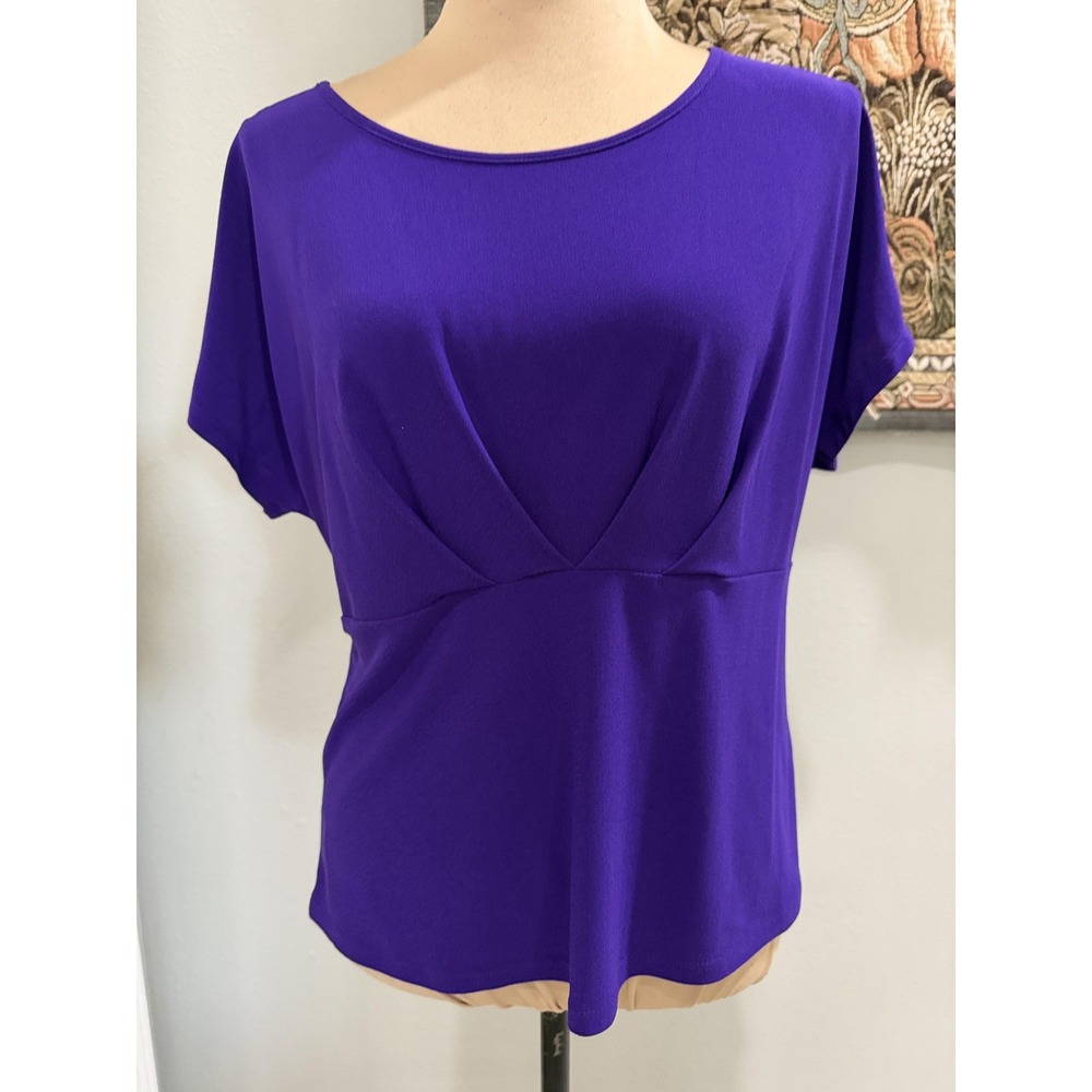Atelier 29 Blouse Womens Medium Purple Pleated Dolman Sleeve Stretch Jersey Top